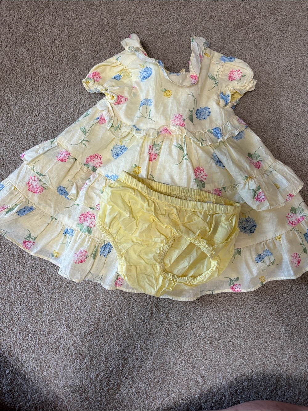 Janie and Jack Yellow Floral Ruffle Dress with Pink and Blue Blooms - Picture 6 of 9